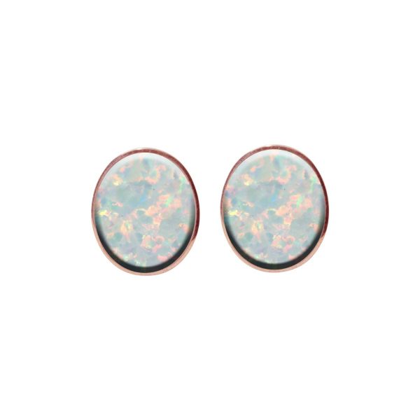 Rose Gold Oval Sun Ice Opalite Stud Earrings