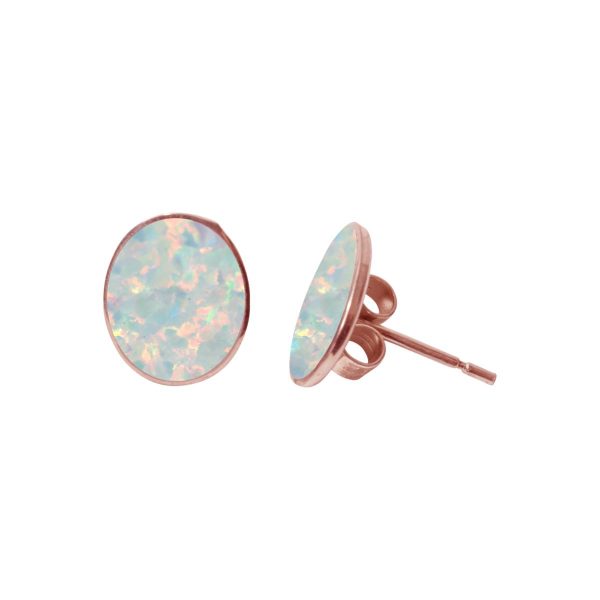 Rose Gold Opalite Sun Ice Oval Stud Earrings