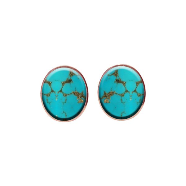 Rose Gold Turquoise Oval Stud Earrings