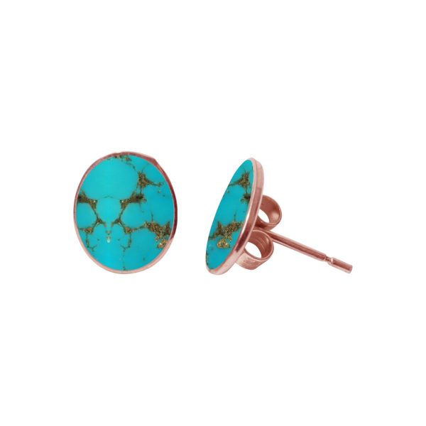 Rose Gold Turquoise Oval Stud Earrings