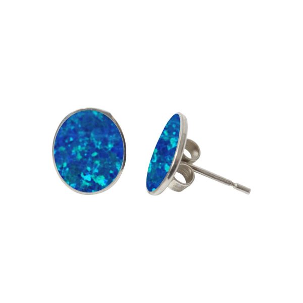 Silver Cobalt Blue Oval Stud Earrings