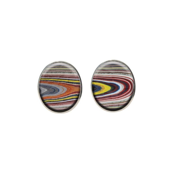 Silver Fordite Oval Stud Earrings