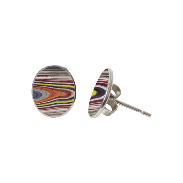 Silver Fordite Oval Stud Earrings