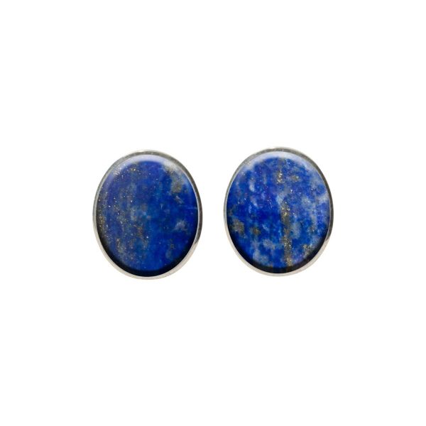 Silver Lapis Oval Stud Earrings