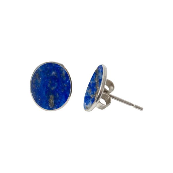 Silver Lapis Oval Stud Earrings