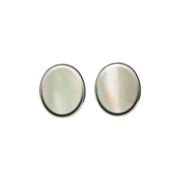 Silver Mother of Pearl Oval Stud Earrings