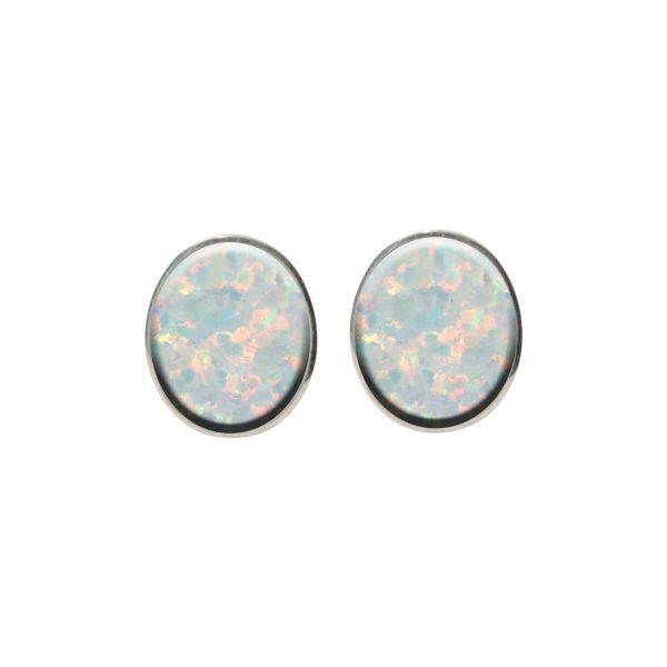 Silver Opalite Sun Ice Oval Stud Earrings