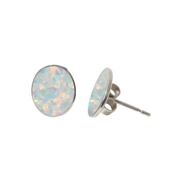 Silver Opalite Sun Ice Oval Stud Earrings