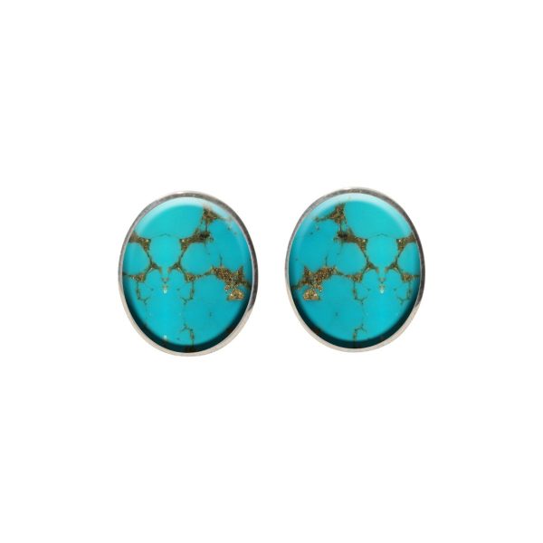 Silver Turquoise Oval Stud Earrings