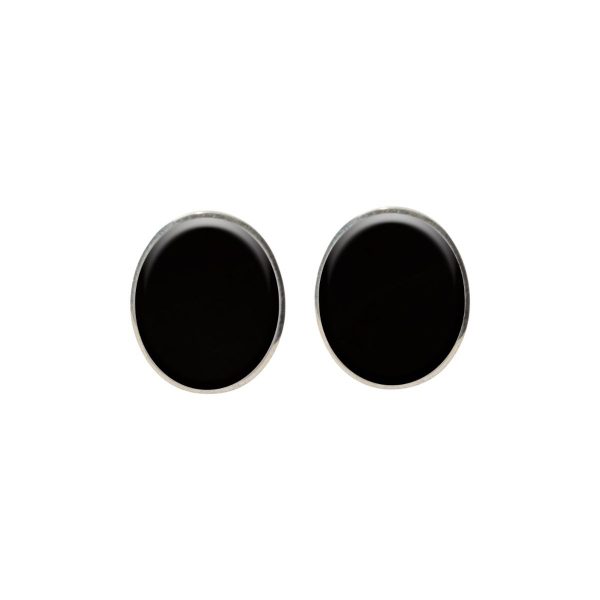 Silver Whitby Jet Oval Stud Earrings