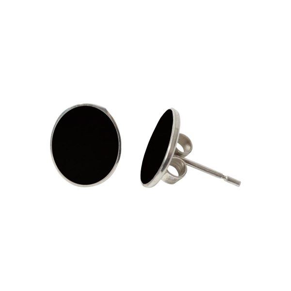 Silver Whitby Jet Oval Stud Earrings