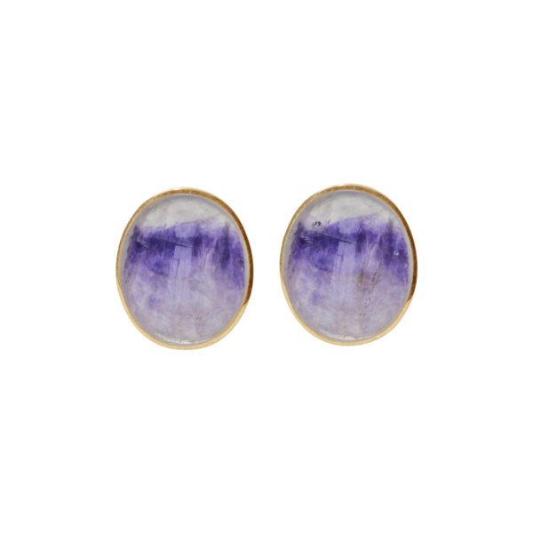 Gold Blue John Oval Stud Earrings