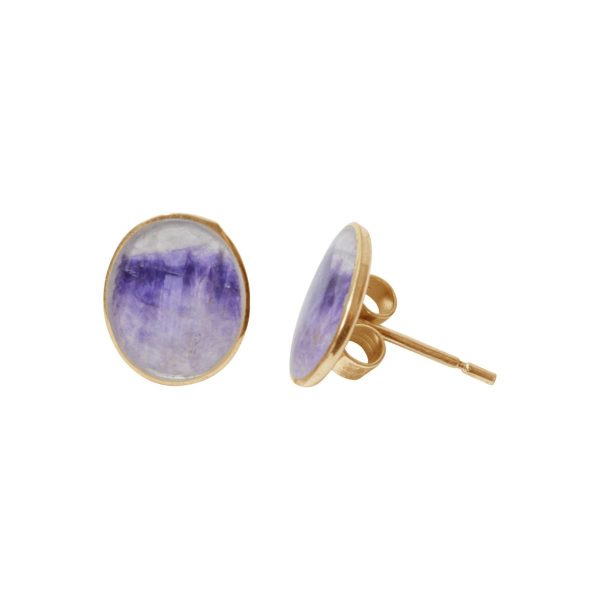 Gold Blue John Oval Stud Earrings