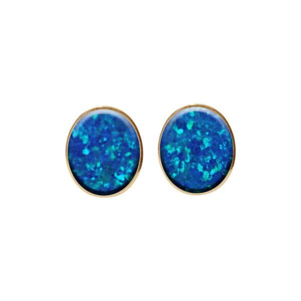 Gold Cobalt Blue Oval Stud Earrings