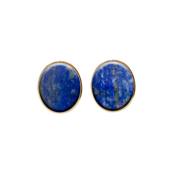 Yellow Gold Lapis Oval Stud Earrings