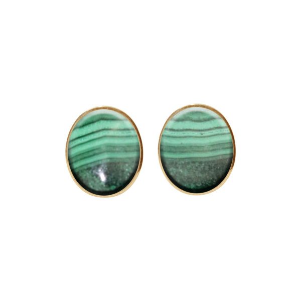 Gold Malachite Oval Stud Earrings