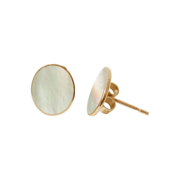 Gold Mother of Pearl Oval Stud Earrings