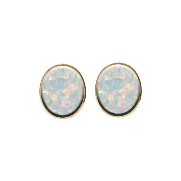 Gold Opalite Sun Ice Oval Stud Earrings