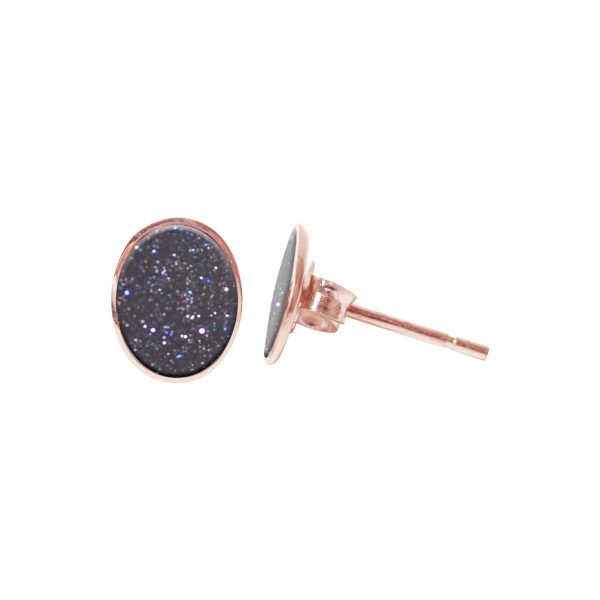 Rose Gold Blue Goldstone Oval Studs