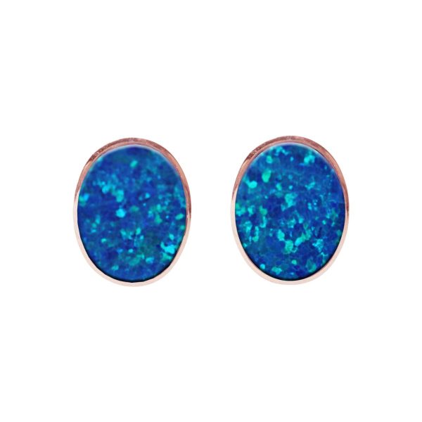 Rose Gold Cobalt Blue Opalite Oval Stud Earrings