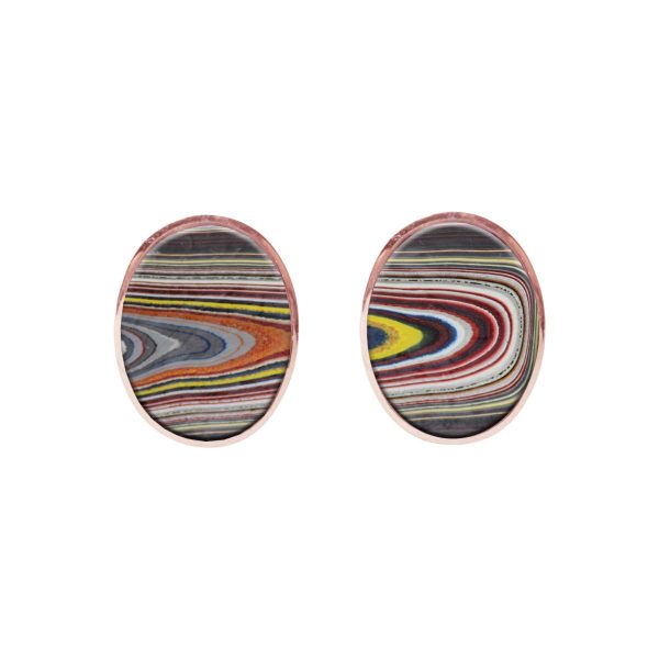 Rose Gold Fordite Oval Stud Earrings