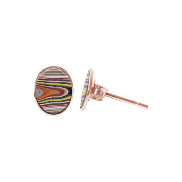 Rose Gold Oval Fordite Stud Earrings