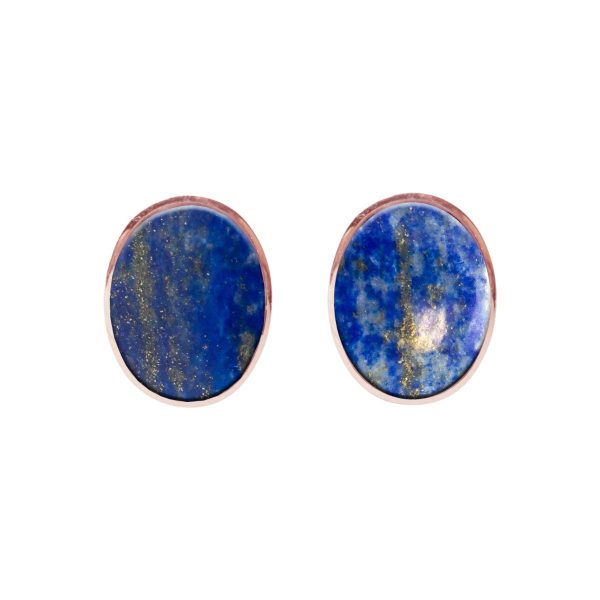 Rose Gold Lapis Oval Stud Earrings