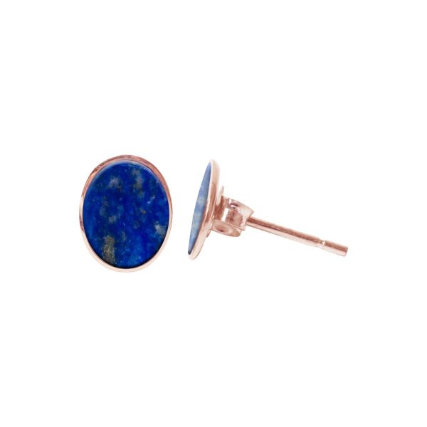 Rose Gold Lapis Oval Stud Earrings