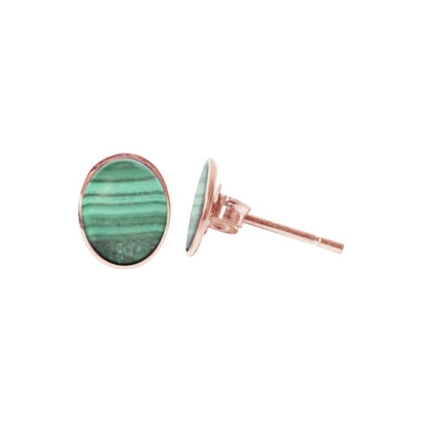 Rose Gold Malachite Oval Studs