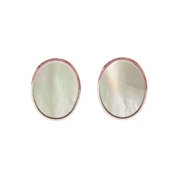Rose Gold Mother of Pearl Oval Stud Earrings