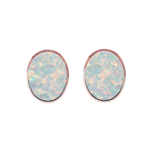 Rose Gold Opalite Sun Ice Oval Stud Earrings