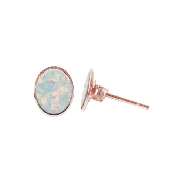 Rose Gold Opalite Sun Ice Oval Stud Earrings