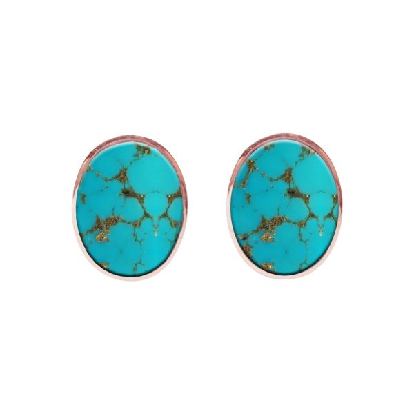 Rose Gold Turquoise Oval Stud Earrings