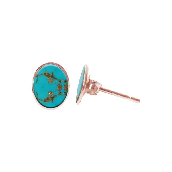 Rose Gold Oval Turquoise Stud Earrings