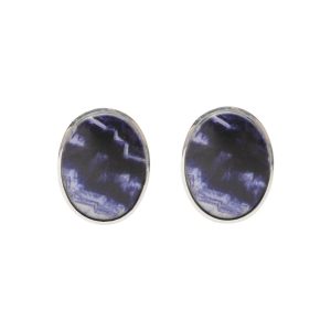 Silver Blue John Oval Stone Stud Earrings