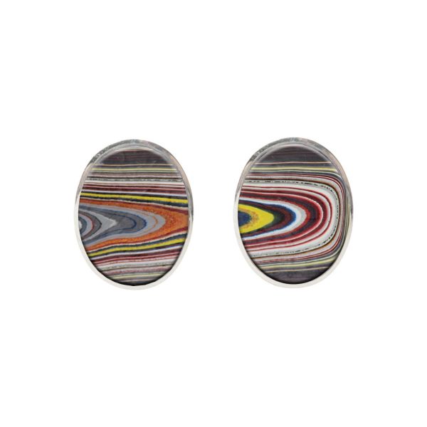 Silver Fordite Oval Stud Earrings