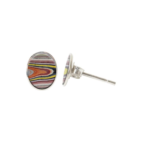 Silver Fordite Oval Stud Earrings