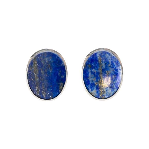 Silver Lapis Oval Stud Earrings