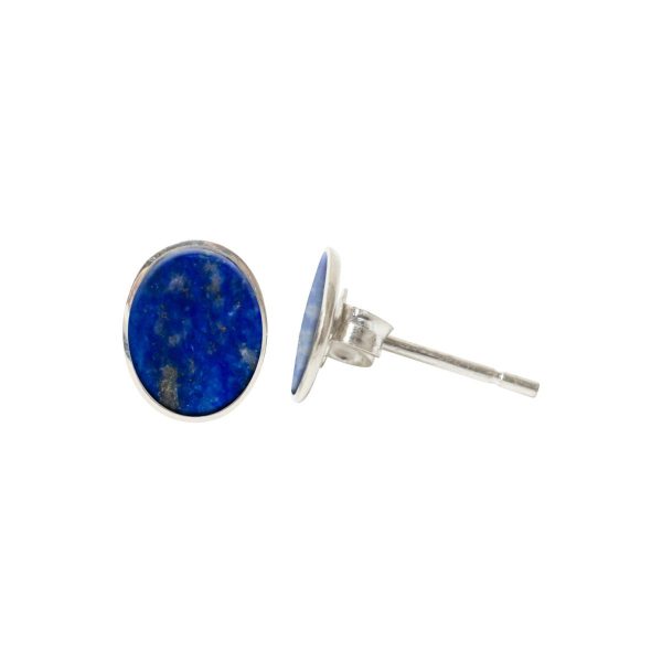 Silver Lapis Oval Stud Earrings