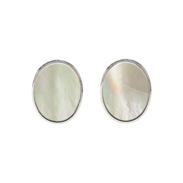 Silver Mother of Pearl Oval Stud Earrings