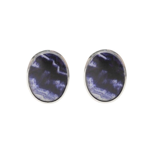 White Gold Blue John Oval Stud Earrings