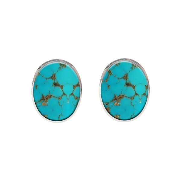 White Gold Turquoise Oval Stud Earrings