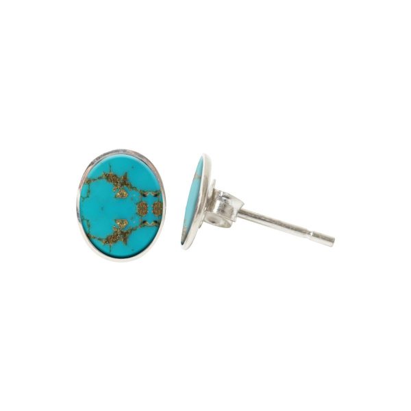 White Gold Turquoise Oval Stud Earrings