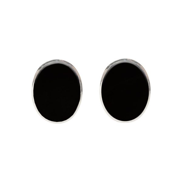 White Gold Whitby Jet Oval Stud Earrings