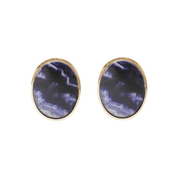 Gold Blue John Oval Stud Earrings