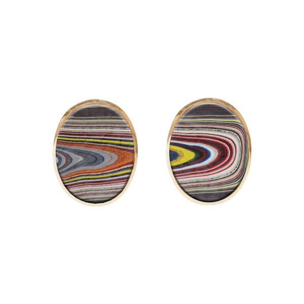 Gold Fordite Oval Stud Earrings