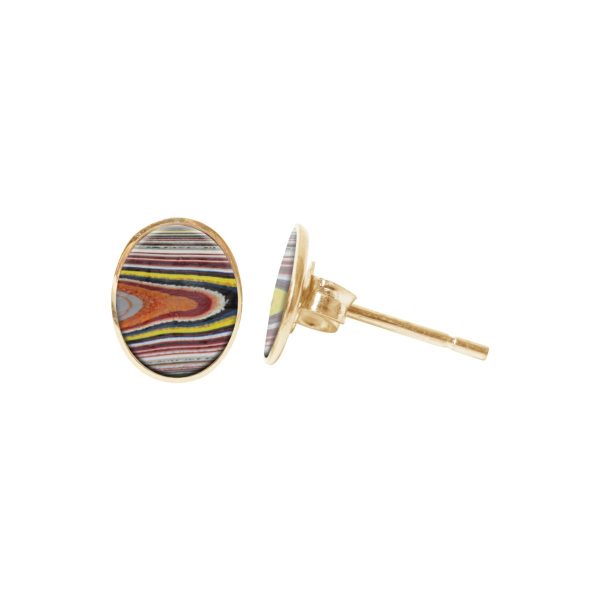 Gold Fordite Oval Stud Earrings