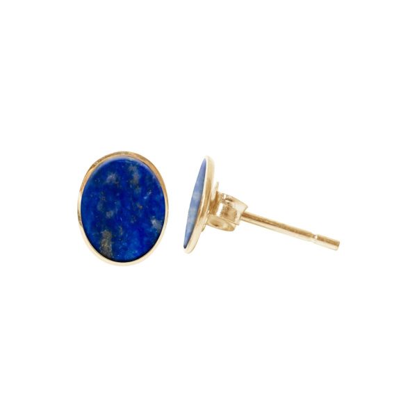 Gold Lapis Oval Stud Earrings