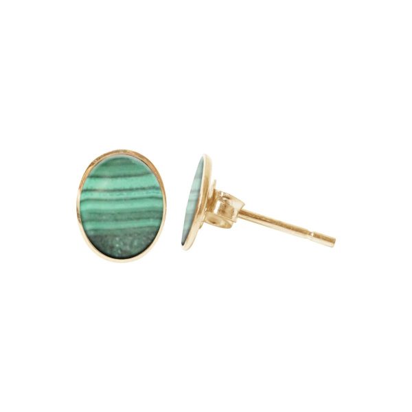 Gold Malachite Oval Stud Earrings