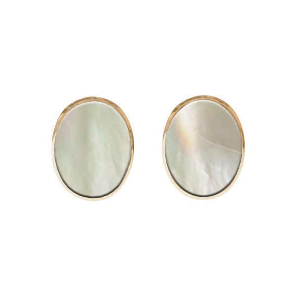 Gold Mother of Pearl Oval Stud Earrings